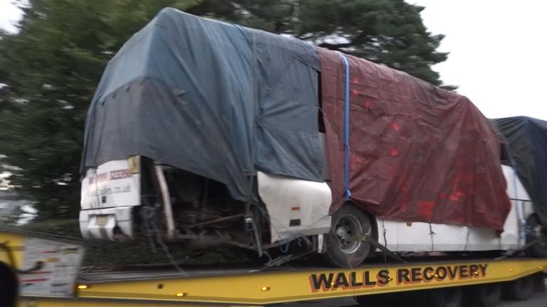 The school coach that crashed in Somerset being removed