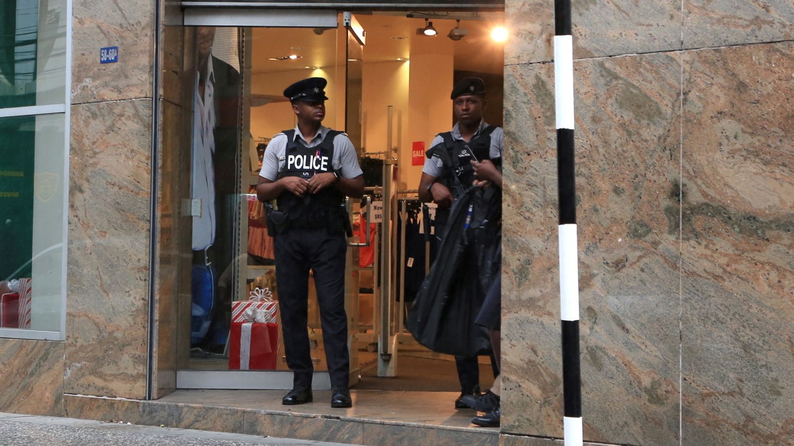 Police patrol outside a public building in Port of Spain, Trinidad and Tobago. File pic: Reuters