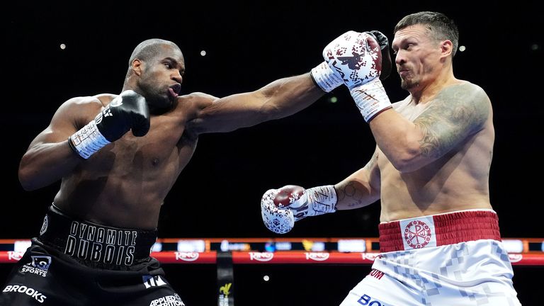 Daniel Dubois (left) lands a punch on Oleksandr Usyk during their heavyweight title fight at Wembley