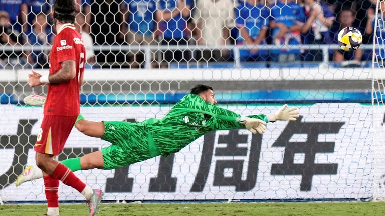 Liverpool's goalkeeper Giorgi Mamardashvili produced this great saves in Yokohama