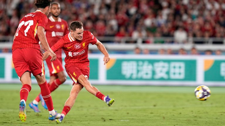 Liverpool's Florian Wirtz scores against Yokohama F. Marinos