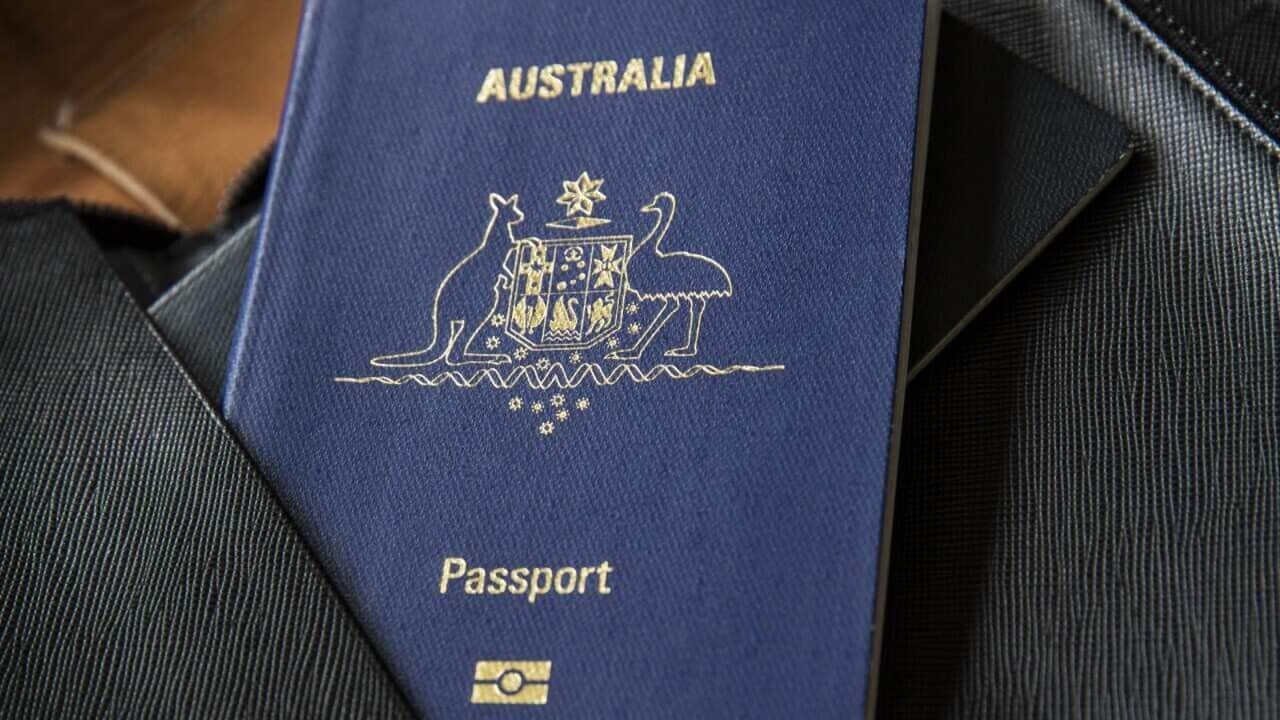A blue Australian passport.