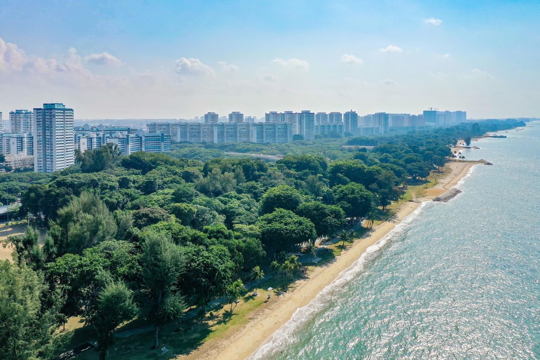 An aerial shot of Singapore's East Coast Park, the strip of coast off which the proposed flood defense scheme would be constructed.