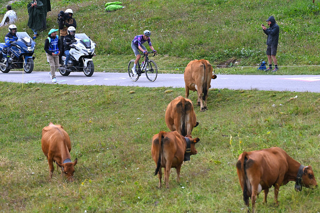 COURCHEVEL - COL DE LA LOZE, FRANCE - JULY 24: Stage winner Ben O'Connor of Australia and Team Jayco AlUla competes climbing the Col de la Loze during the 112th Tour de France 2025, Stage 18 a 171.5km stage from Vif to Courchevel - Col de la Loze 2298m / #UCIWT / on July 24, 2025 in Courchevel - Col de la Loze, France. (Photo by Tim de Waele/Getty Images)