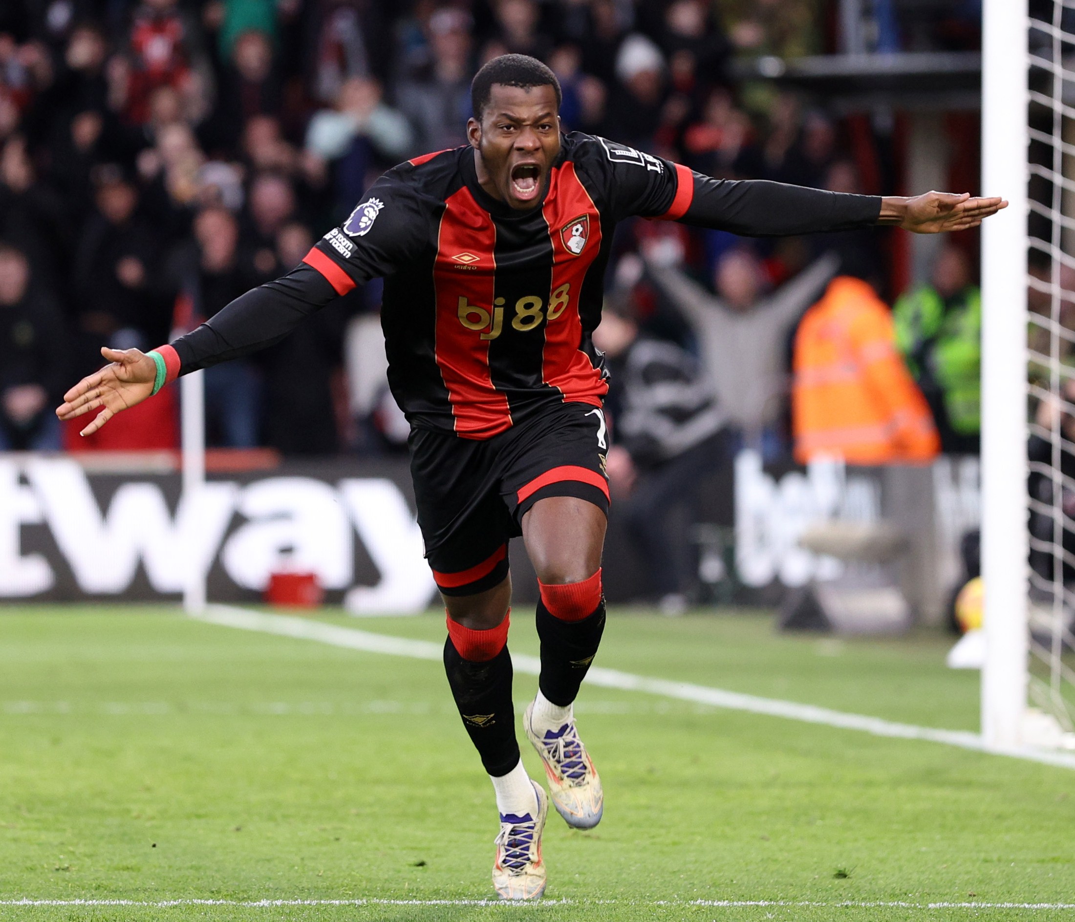Dango Ouattara of AFC Bournemouth celebrates a goal.