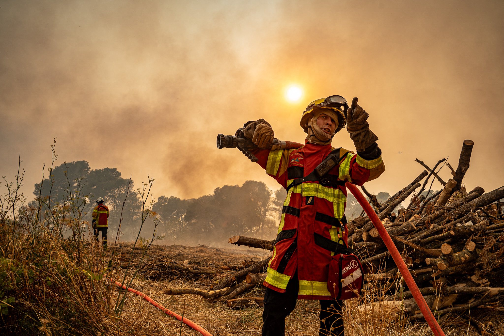 Firefighters battling a wildfire in southern France.