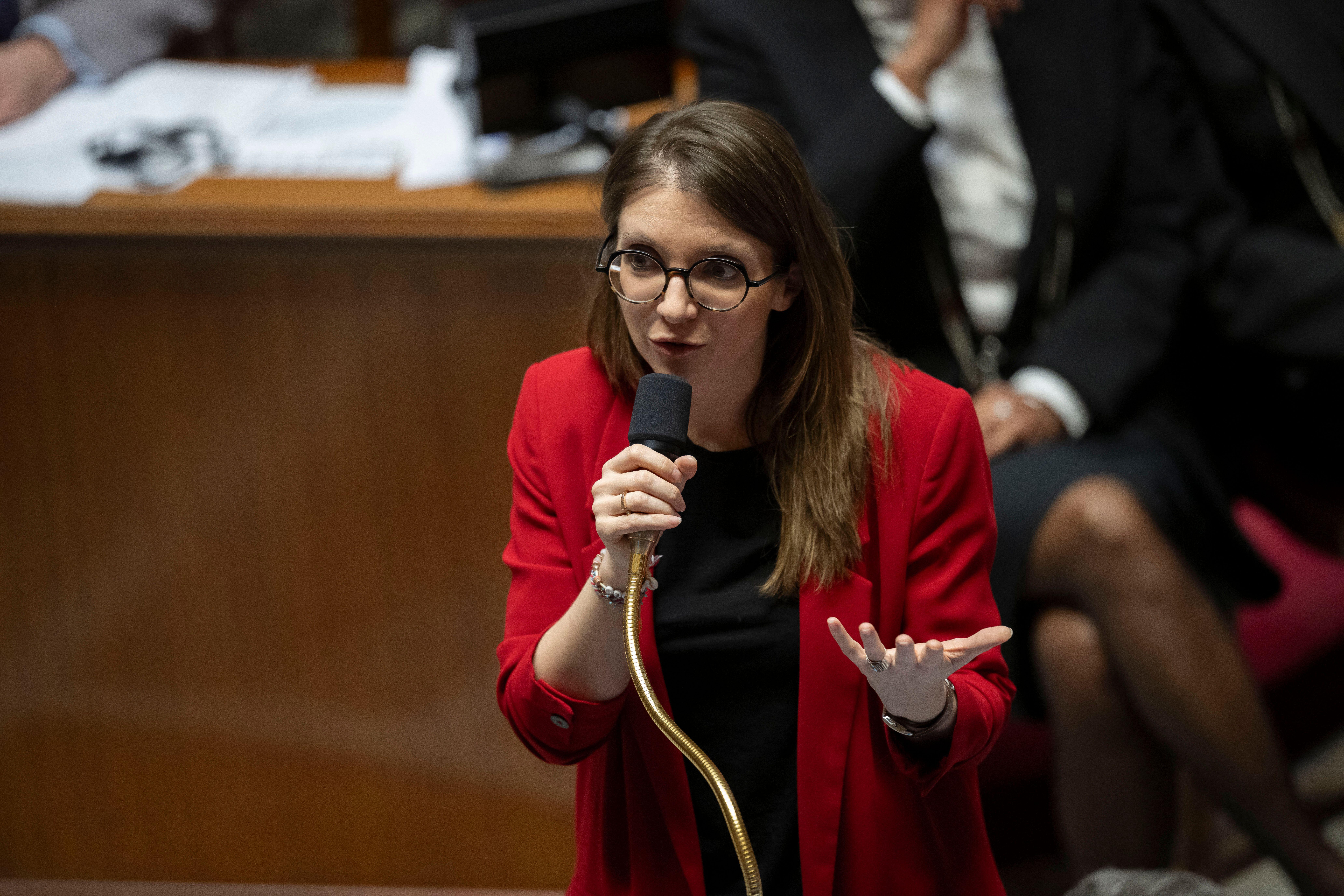 Aurore Berge speaking at the French National Assembly.