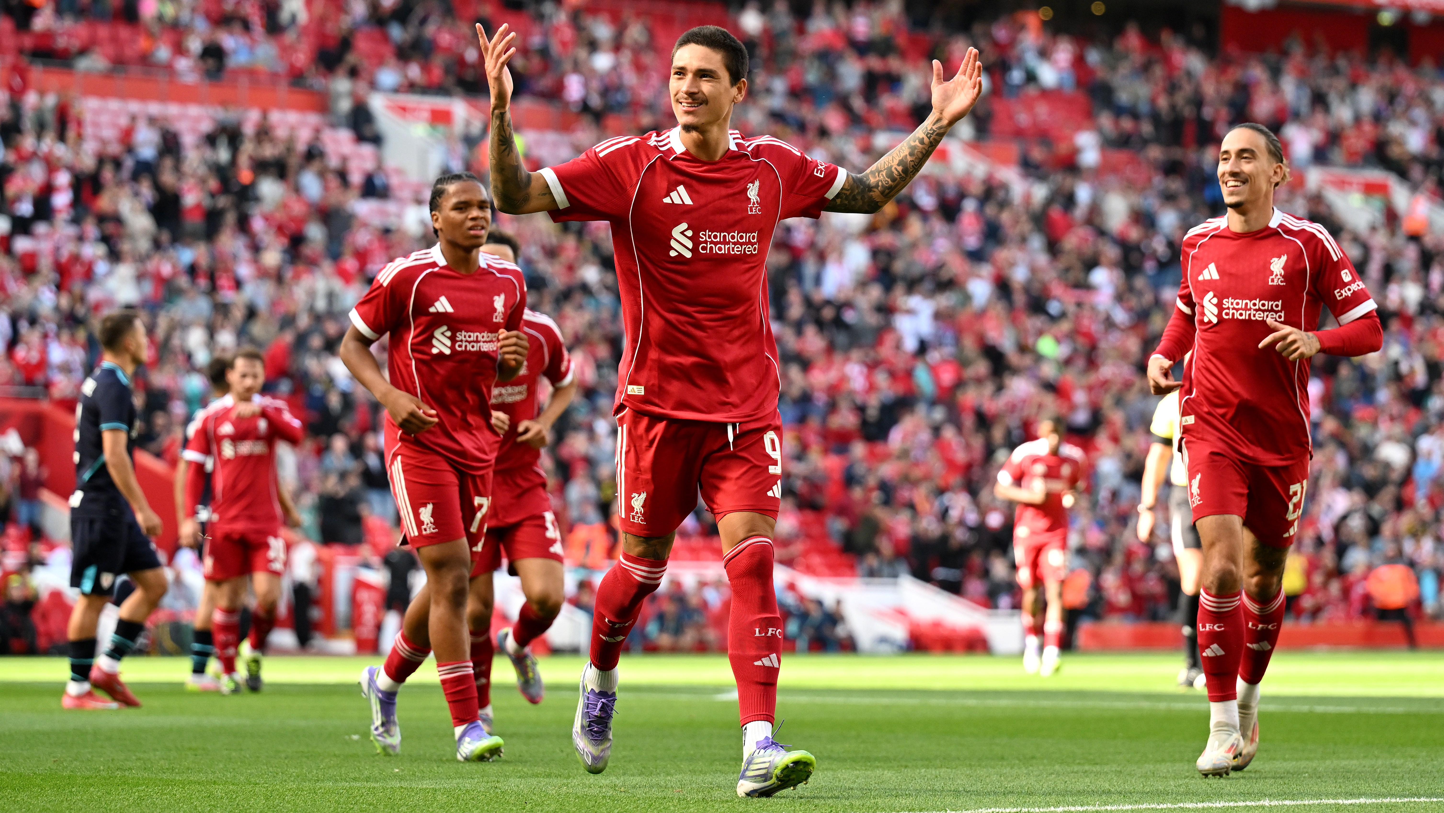 Darwin Núñez of Liverpool celebrating a goal.