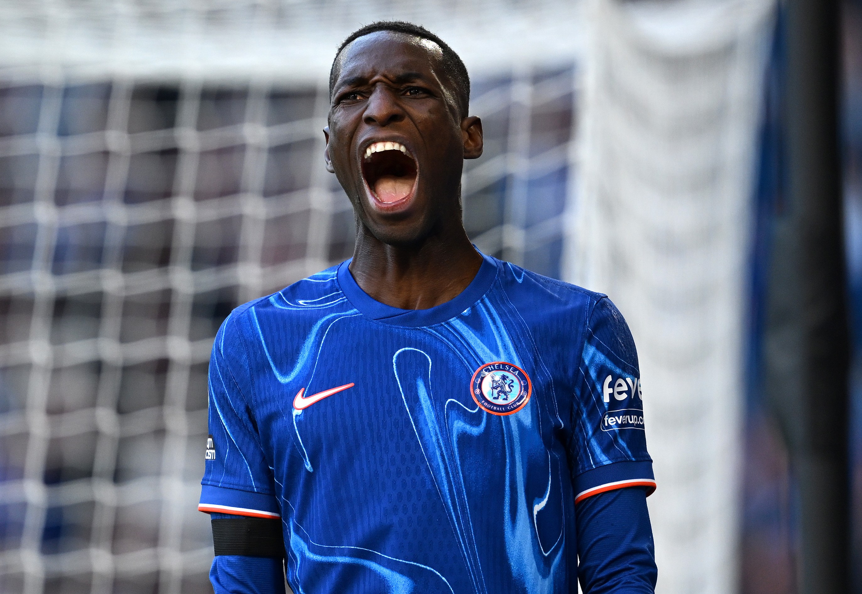 Nicolas Jackson of Chelsea reacts during a Premier League match.