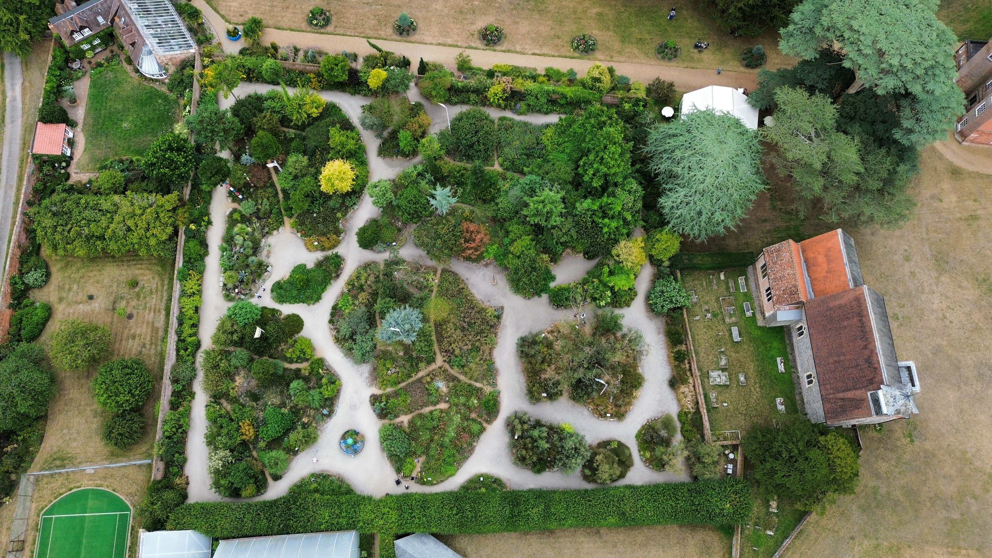 Aerial view of the World garden at Lullingstone Castle.