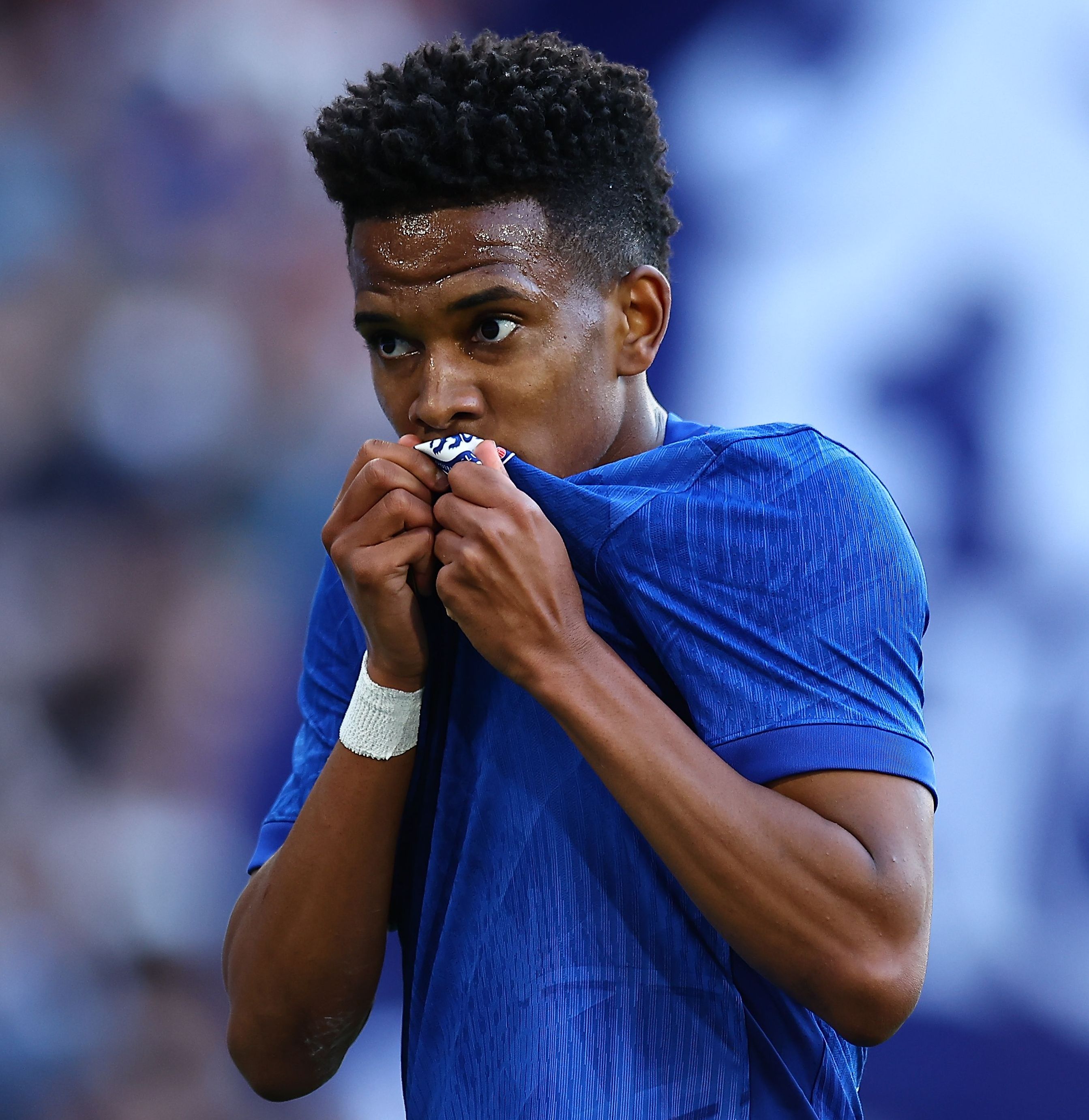 Estvao of Chelsea celebrates scoring a goal.