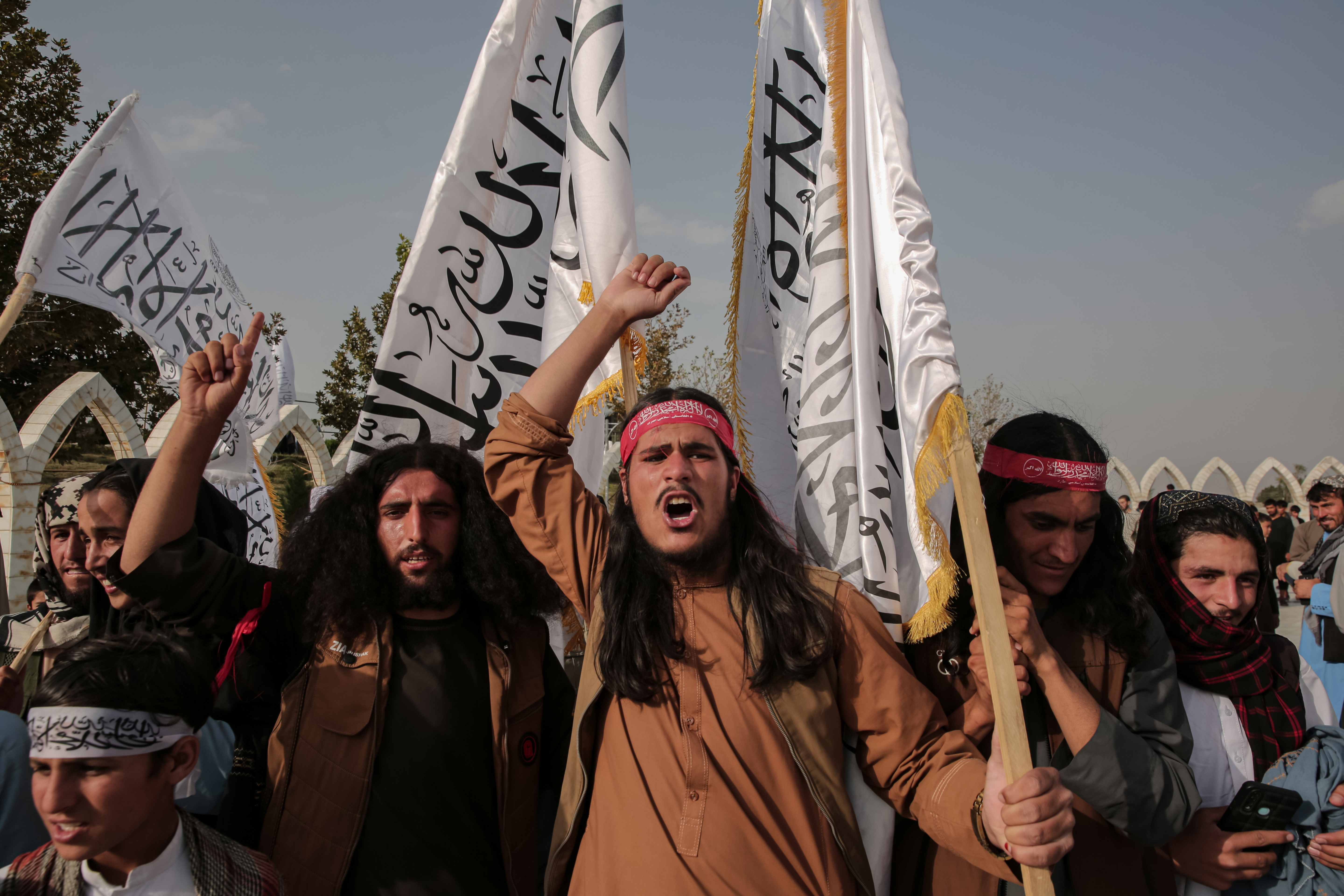 Taliban supporters march in Kabul to mark the fourth anniversary of the takeover.