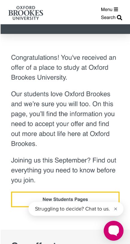 Oxford Brookes University acceptance letter.
