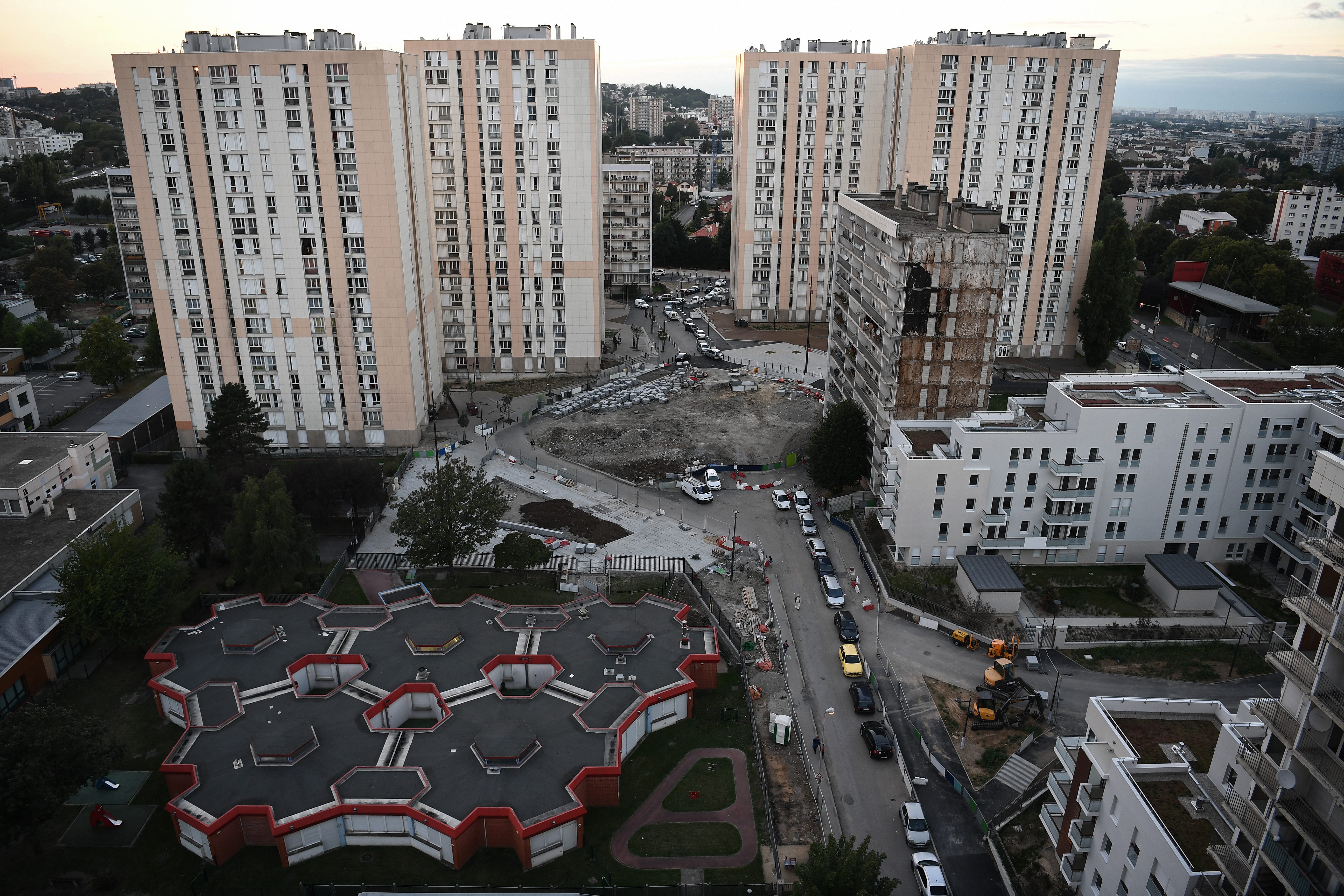 Aerial view of a housing estate in Noisy-le-Sec, France.