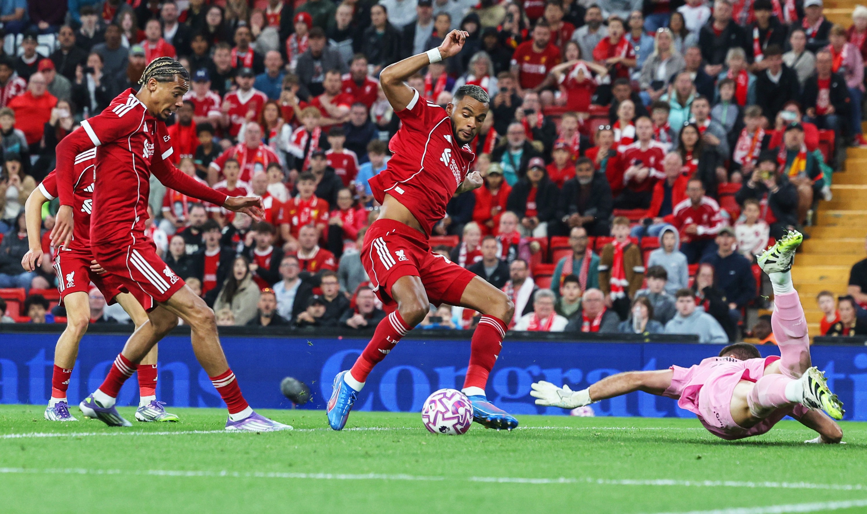 Cody Gakpo scores Liverpool’s second goal.