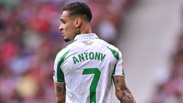 MADRID, SPAIN - MAY 18: Antony of Real Betis looks on during the LaLiga match between Atletico de Madrid and Real Betis Balompie at Riyadh Air Metropolitano on May 18, 2025 in Madrid, Spain. (Photo by Denis Doyle/Getty Images)