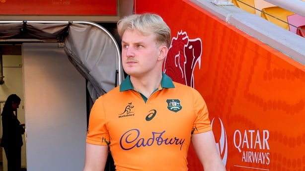 BRISBANE, AUSTRALIA - JULY 11: Tom Lynagh during the Wallabies squad announcement ahead of the British & Irish Lions series at Suncorp Stadium on July 11, 2025 in Brisbane, Australia. (Photo by Bradley Kanaris/Getty Images)