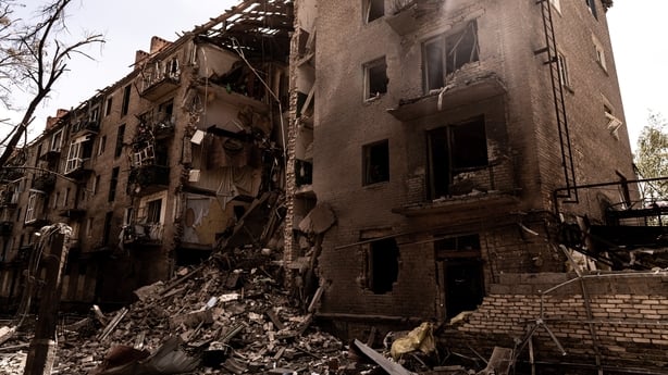 A view of the damaged residential building after a KAB bomb attack in Kramatorsk, Ukraine on July 22, 2025