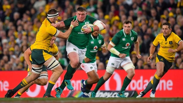 23 June 2018; Tadhg Furlong of Ireland is tackled by Izack Rodda of Australia during the 2018 Mitsubishi Estate Ireland Series 3rd Test match between Australia and Ireland at Allianz Stadium in Sydney, Australia. Photo by Brendan Moran/Sportsfile