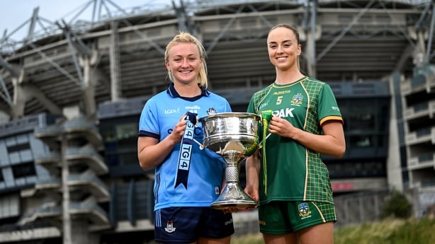 In attendance during a photocall at Croke Park ahead of the 2025 TG4 All-Ireland Ladies Football Championship Finals are Dublin captain Carla Rowe, left, and Meath captain Aoibhín Cleary