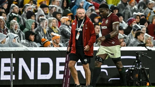 2 August 2025; Maro Itoje of British & Irish Lions leaves the pitch for a HIA during the third test match between Australia and the British & Irish Lions at Accor Stadium in Sydney, Australia. Photo by Brendan Moran/Sportsfile