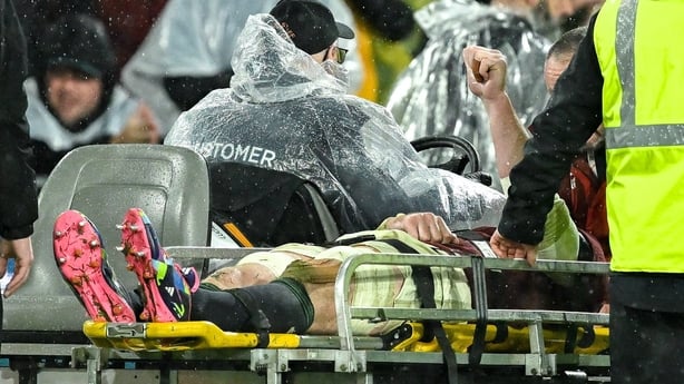 2 August 2025; James Ryan of British & Irish Lions signals as he leaves the pitch on a stretcher to receive medical attention during the third test match between Australia and the British & Irish Lions at Accor Stadium in Sydney, Australia. Photo by Brendan Moran/Sportsfile