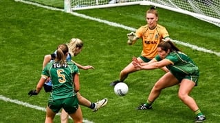 Nicole Owens of Dublin scores her side's first goal during the TG4 All-Ireland Ladies Football Senior Championship final match between Dublin and Meath at Croke Park