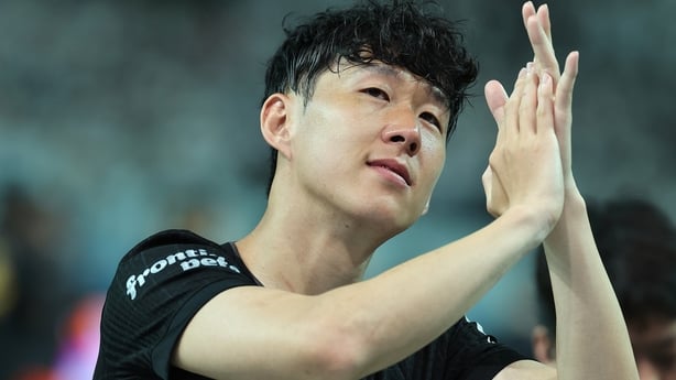 Heung Min Son of Tottenham Hotspur reacts after wiping away his tears during the pre-season friendly between Tottenham Hotspur and Newcastle United at Seoul World Cup Stadium 