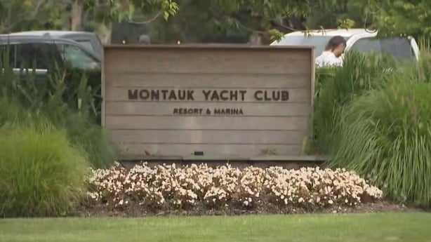 A sign shows Montauk Yacht Club in Long Island, New York