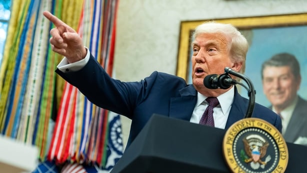 US President Donald Trump speaks in the Oval Office of the White House