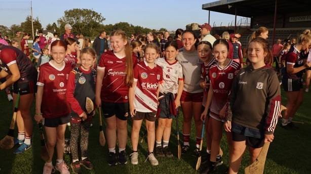 A group of young Galway fans pose for a group photo 