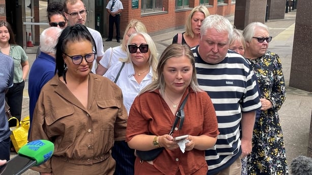 Harvey Willgoose's sister Sophie Willgoose (centre) reads a statement with her parents Caroline (left) and Mark Willgoose