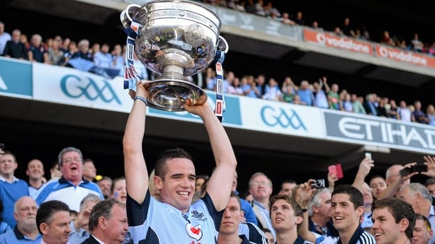 22 September 2013; Dublin's Ger Brennan lifts the Sam Maguire Cup after the game. GAA Football All-Ireland Senior Championship Final, Dublin v Mayo, Croke Park, Dublin. Picture credit: Ray McManus / SPORTSFILE