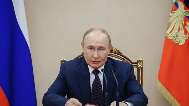 In this pool photograph distributed by the Russian state agency Sputnik, Russia's President Vladimir Putin chairs a Security Council meeting at the Kremlin in Moscow on August 8, 2025. (Photo by Mikhail METZEL / POOL / AFP)