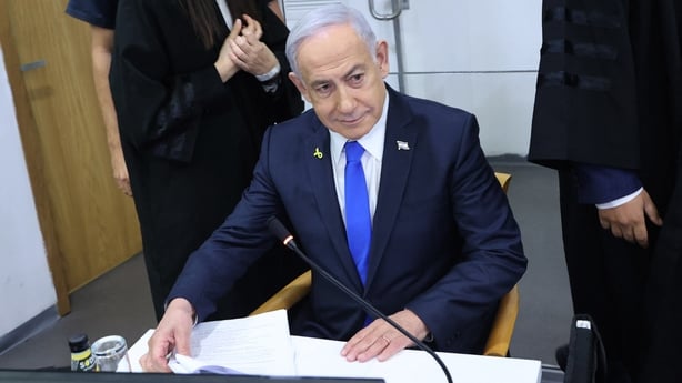 Israeli Prime Minister Benjamin Netanyahu attends his trial on corruption charges at the district court in Tel Aviv, on April 21, 2025. (Photo by Moti KIMCHI / POOL / AFP)