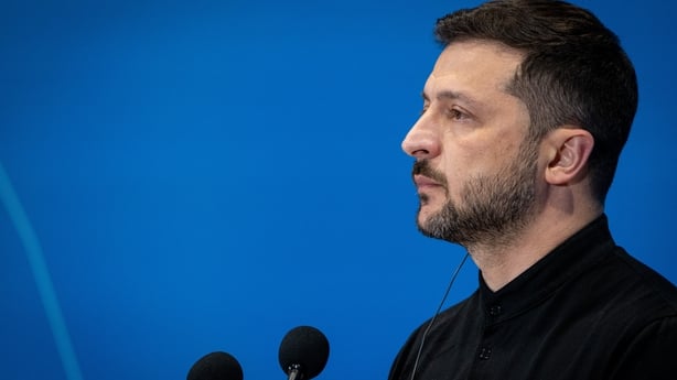 Ukrainian President Volodymyr Zelensky addresses a press conference 