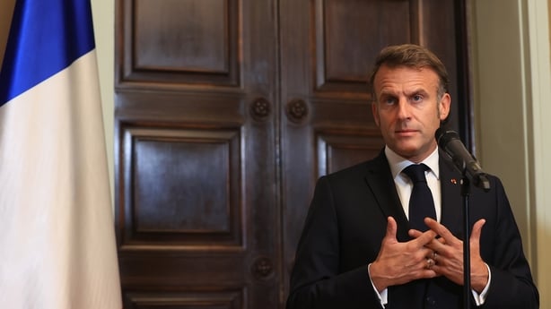 Emmanuel Macron, France's president, during a news conference with Friedrich Merz, Germany's chancellor, not pictured, at Villa Borsig in Berlin, Germany, on Wednesday, July 23, 2025. Merz and Macron were expected to discuss issues including the FCAS fighter jet project, trade talks with the US, and