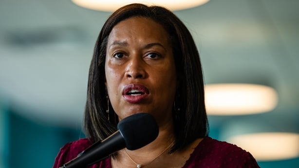 WASHINGTON, DC - JULY 17: DC Mayor Muriel Bowser speaks during a press conference after touring DC Public Schools' (DCPS) Career and Technical Education (CTE) Summer Enrichment Program courses with DC Public Schools (DCPS) chancellor Dr. Lewis Ferebee at Brookland Middle School in Washington, D.C. o