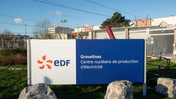 A sign outside the Gravelines nuclear power station, operated by Electricite de France SA (EDF), during a visit by Bruno Le Maire, France's finance minister, in Dunkirk, France, on Monday, Jan. 15, 2024. Le Maire will travel to EDF's nuclear plant in Gravelines, in the north of France, and the nearb