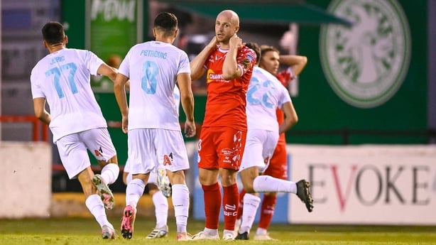 Shelbourne's Kerr McInroy reacts after Rijeka score their second goal at Tolka Park
