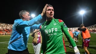 Drogheda United manager Kevin Doherty and goalkeeper Luke Dennison