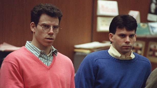 Erik Menendez pictured on the left and his brother Lyle in a 1992 photograph