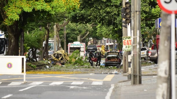 CALI, COLOMBIA - AUGUST 21: A view of the area affected by the explosion near the Marco Fidel Suarez Military Aviation School, in Cali, Colombia, on August 21, 2025. Colombia was rocked by two separate attacks Thursday that left at least 13 people dead and dozens injured. In the western city of Cali