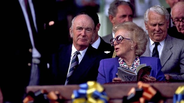 1 September 1991; Former President of Ireland Dr. Patrick Hillery, with his wife Dr. Maeve Hillery during the game. All-Ireland Senior Hurling Final, Tipperary v Kilkenny, Croke Park. Picture Credit: Ray McManus / SPORTSFILE
