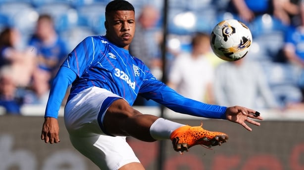 Rangers' Hamza Igamane during the warm up before the Premier Sports Cup second round match at Ibrox