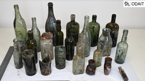 Picture shows glass bottles recovered from the former Mother and Baby Home site in Tuam, following excavation works