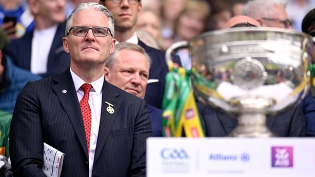 Dublin , Ireland - 27 July 2025; Uachtarán Chumann Lúthchleas Gael Jarlath Burns during the GAA Football All-Ireland Senior Championship final match between Kerry and Donegal at Croke Park in Dublin. (Photo By Ramsey Cardy/Sportsfile via Getty Images)