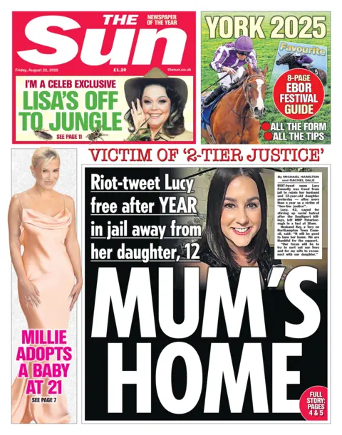 "Mum's home" reads the headline on the front page of The Sun.