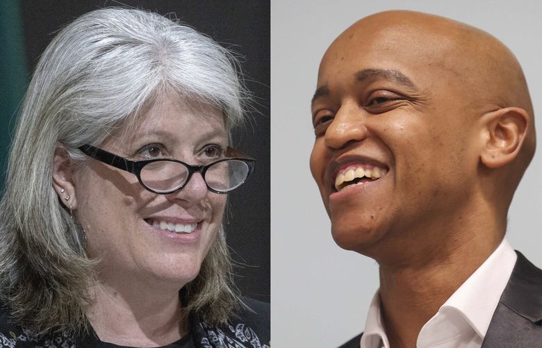 King County Councilmember Claudia Balducci, left, and King County Councilmember Girmay Zahilay are competing against each other for the county executive position currently held by Braddock.
