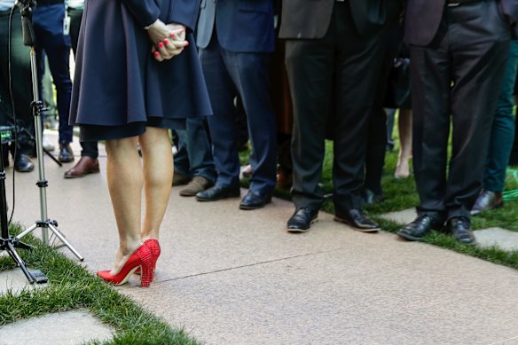 “Dorothy-red stilettos against a sea of men’s dark shoes”: Julie Bishop’s shoes made a statement when she announced her resignation as foreign affairs minister in August, 2018. 